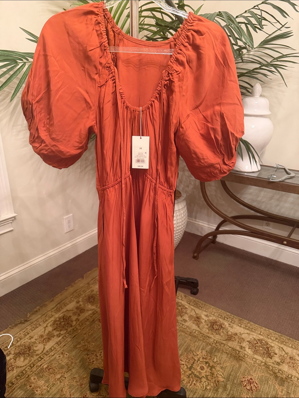 a new day Burnt Orange Maxi Dress with Puff Sleeves